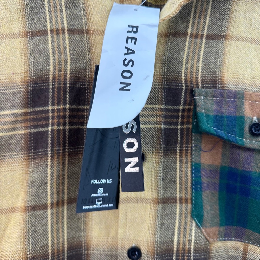 REASON Rustic Copper Plaid Hooded Shirt‎ Jacket Mens Size M Button Up Flannel - Picture 7 of 12